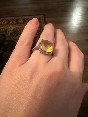 Vintage Canary Yellow Sterling Silver Gemstone Halo Ring - Size 8